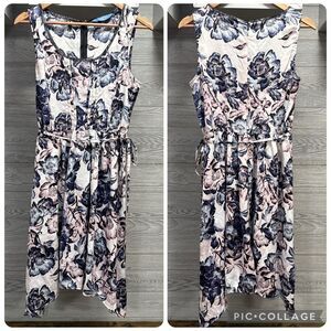 Simply Vera Wang Floral Fairy Midi Dress M Pink Blue Asymmetric Pleated